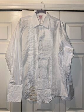 Brooks Brothers White Tuxedo Pleated-Front Dress Shirt